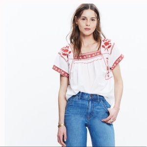 Madewell boho white embroidered flower blouse